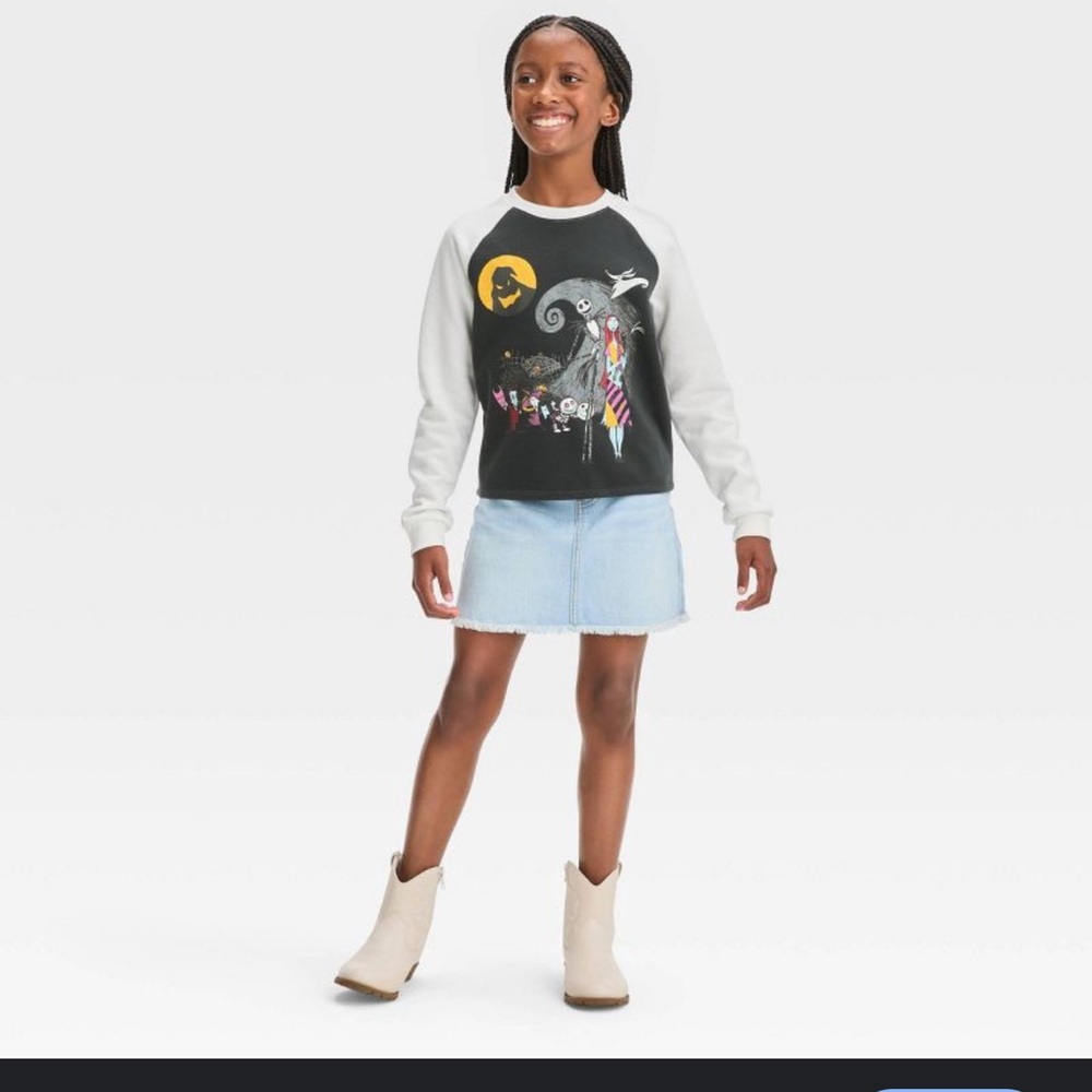 The Nightmare‎ Before Christmas Halloween Girls T Raglan Fleece Sweater Medium